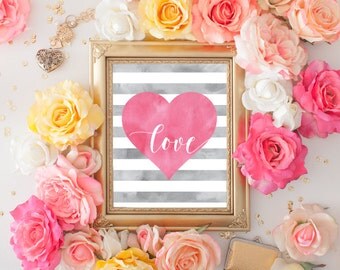 Love Sign - Watercolor Print - Love Art - Inspirational Quote - Watercolor stripes - Love Print - Love Wall Art - Watercolor