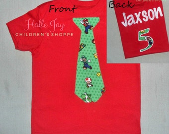 Super Mario Bros. Birthday Jersey Tie Applique Shirt