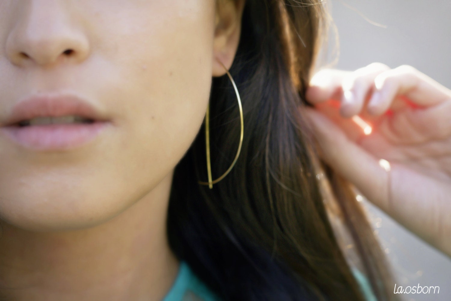 Gold Arc Hoop, Half Hoop Earrings, Large Hoop Earrings, Threader Earrings, Minimalist, Modernist, Simple