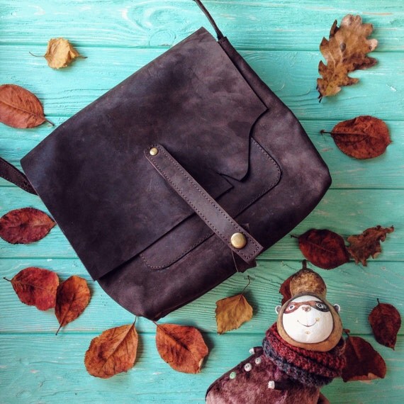 Full Grain Leather Brown Bag Messenger Bag Unisex Bags by KaroEva
