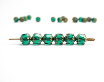 Green Catherdral Czech Glass Beads, (30 pcs) 6mm Green Cathedral Beads, Green Glass Beads, Green Bols Beads CAT0012