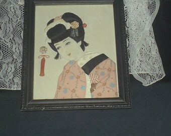Silk Applique Geisha Girl Picture