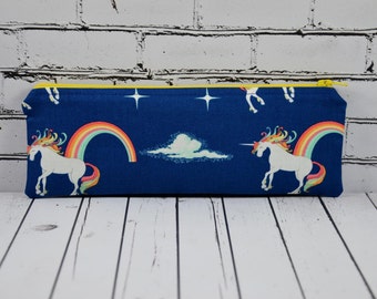 Small Navy Unicorn Pencil Case, Unicorn Bag