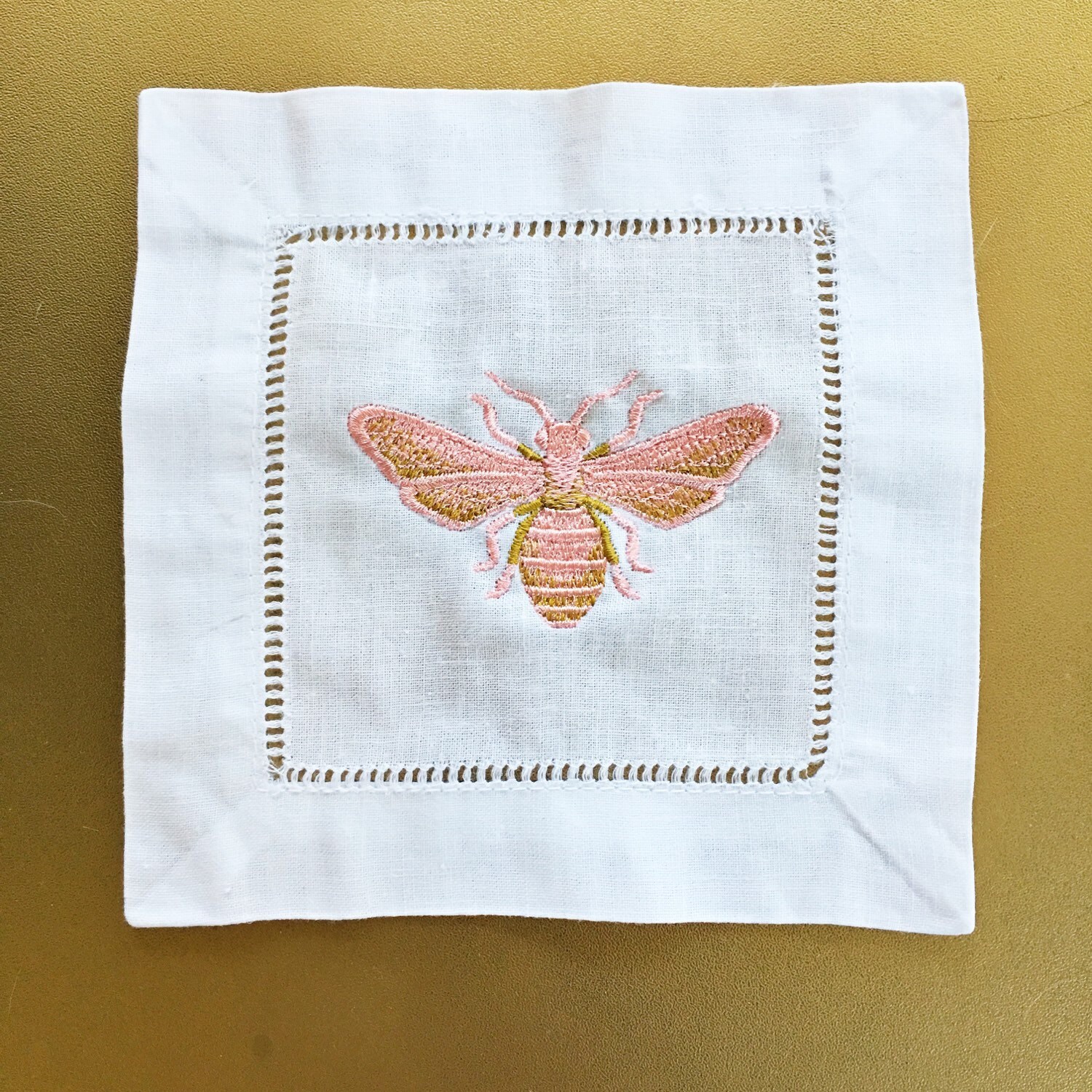Embroidered Linen Cocktail Napkins Queen Bee 4 pack/6 pack