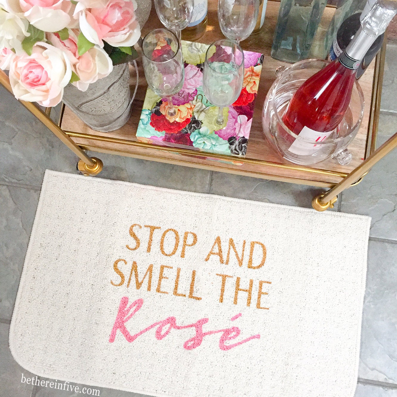 Stop and Smell the Rosé Wine Decorative Kitchen Mat Funny
