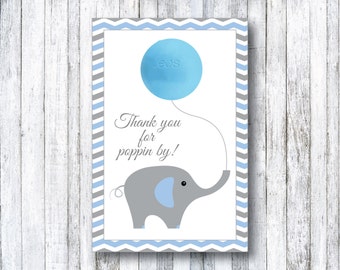 Blue & Grey Elephant Baby Shower EOS Favor Card - PRINTABLE Baby Shower Favor - Lip Balm - Chevron - Grey - Baby Shower Favors - Boy