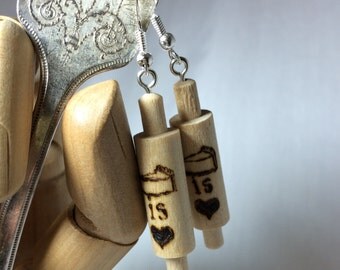 Wood burned "Pie is Love" Earrings