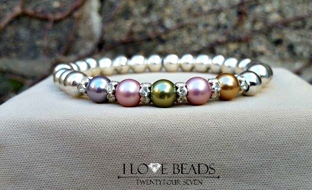 Swarovski Pearl Mothers Bracelet Silver Birthstone 9268