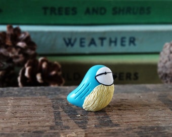 By the Shed Blue Tit Bird Pin Badge - Lapel Badge - Tie Pin - Garden Birds - Fruit - Allotment - Bird Watching - Garden Gift - Quirky - Gift