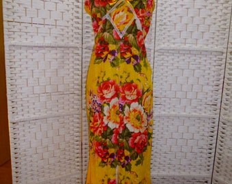 Womans pure cotton, vibrant printed, broderie anglais nightdress. Full length, 30s vintage style; Ginger Rogers meets Bollywood. UK size 12