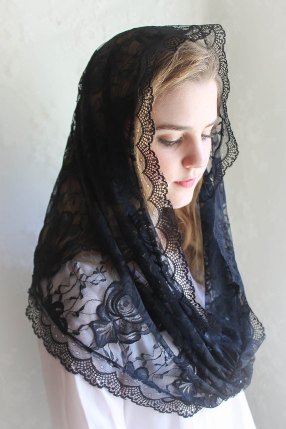 Evintage VeilsOld Country Roses Black Lace Chapel by EvintageVeils