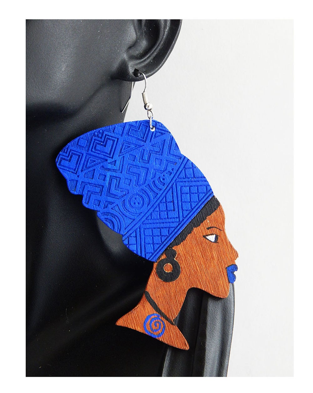Queen Earrings African Jewelry Queen Nefertiti Earrings Wooden