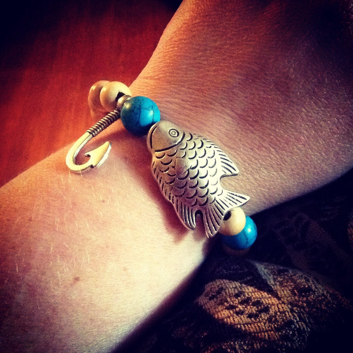 Silver Turquoise Fish Bracelet Fishing Accessories Country
