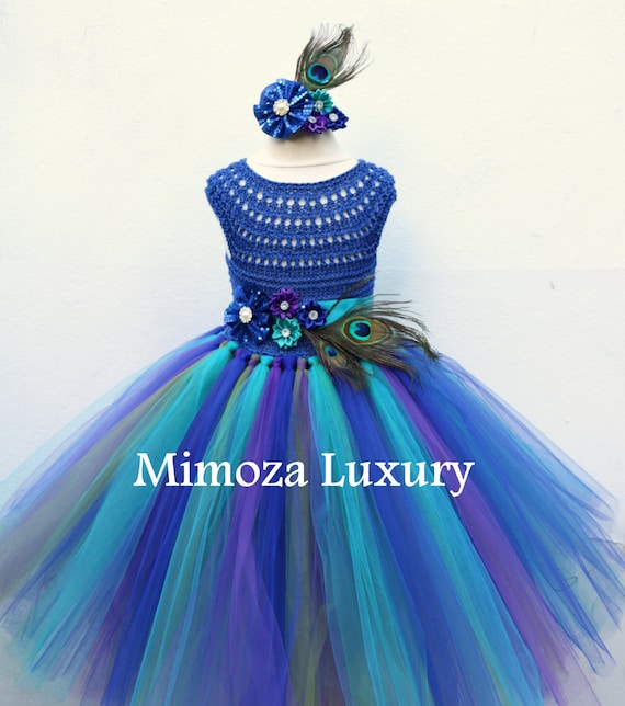 Peacock Royal Blue dress, Peacock blue tutu dress, Royal blue flower girl dress, royal blue princess dress, crochet top tulle dress, pageant