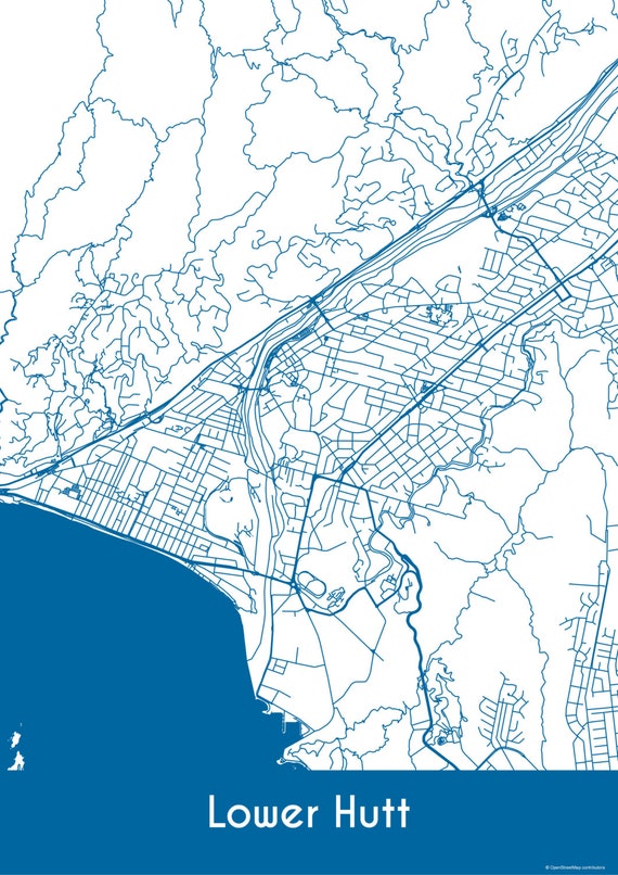 Lower Hutt Map Roads Lower Hutt Print City Map Art of