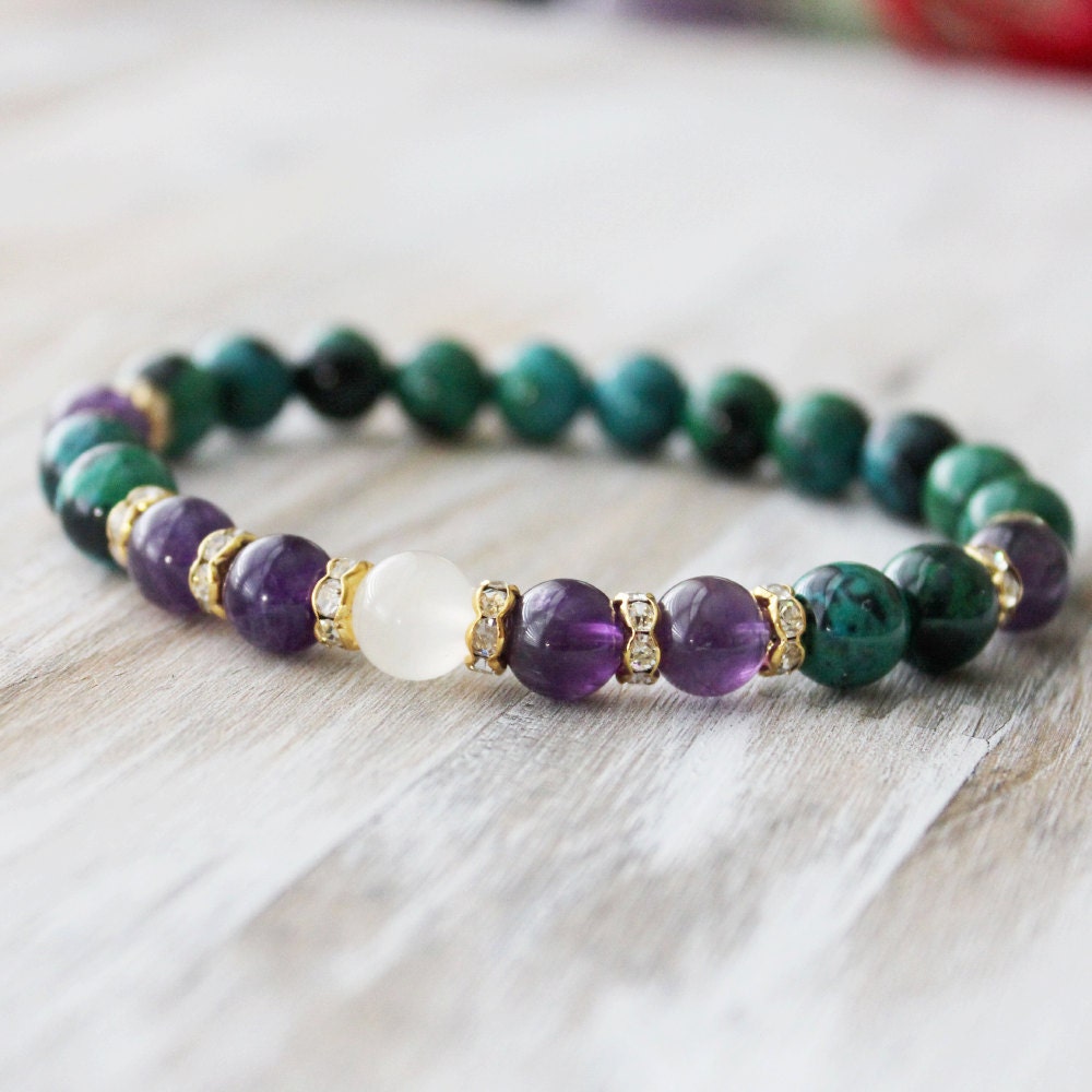 Wrist Mala Yoga Beads Mala Bracelet Chrysocolla by DazzleDream