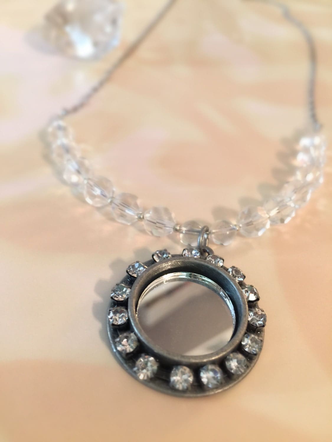 Mirror Protection Necklace with Quartz and Glass Crystal