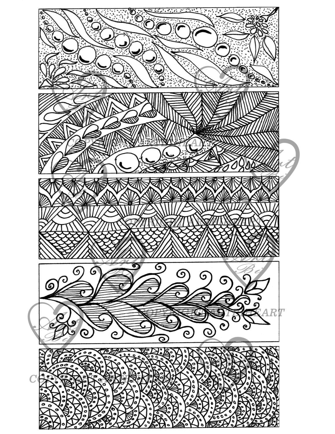 5 Bookmarks to color digital download bookmarks coloring