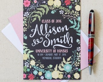Graduation Announcements High School Graduation College Graduation Invitation Spring Floral Rustic Fun Script Font Modern Class of 2016 Grad