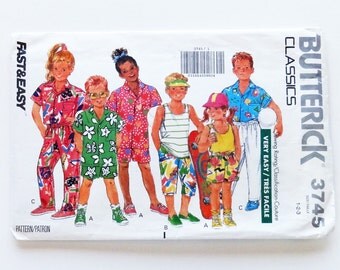 Vintage Butterick Toddler Shorts, Pants, Shirt & Tank Top Sewing Pattern #3745 - Size 1 (Chest 20)+ 2(Chest 21) + 3(Chest 22) - UNCUT F/F