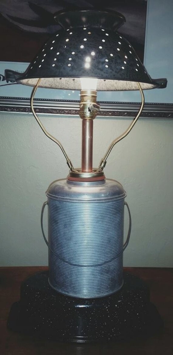 Vintage Upcycled Desk Lamp with Colander Shade.