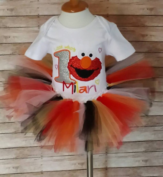 Girl's Elmo Birthday Tutu Outfit Girl's Elmo 1st by StitchnCafe