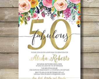 Fifty and Fabulous Birthday Party Invite by SimplySweetPrintShop