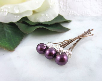 Pearl Hair Pins - Silver Pearl Hair Pins - Purple Hair Pins - Purple Pearl Hair Pins - Wedding Accessories - Bridal Hair Pins - Bridesmaids