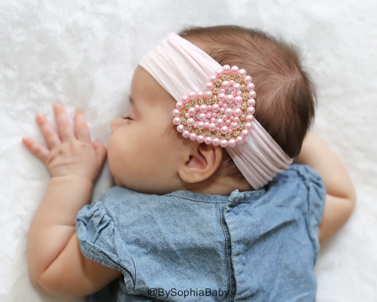 Baby Headband Pink Pearl Heart Headband Baby Light Pink