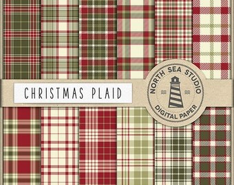 Christmas Plaid Digital Paper Pack | Scrapbook Paper | Printable Backgrounds | 12 JPG, 300dpi Files | BUY5FOR8
