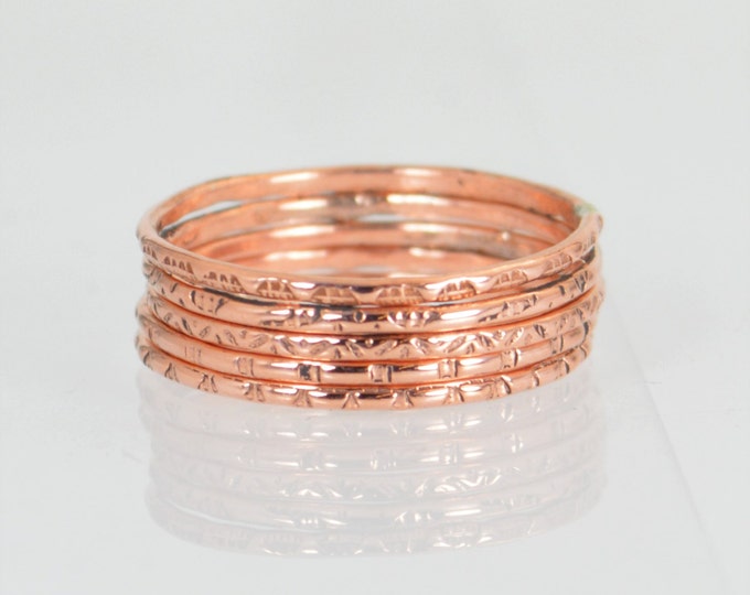 Set of 5 Copper BoHo Rings, BoHo Rings, Tribal Rings, Boho Stacking Rings, Rustic Copper Rings, Copper Rings, Copper Arthritis Rings, Copper