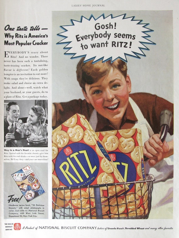 1937 Nabisco Ritz Crackers Ad National Biscuit Company