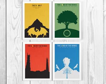 Lord of the Rings Minimalist Print Set - LOTR - Minimalist Posters - Fellowship - Two Towers - Hobbit - Return of the King - Set of Four