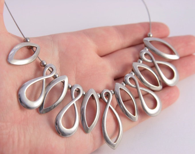Infinity Silver Bib Necklace Light Short Necklace Eternity Sign Lucky Number 8 Silver Pendant On Wire Statement Silver Necklace Infi