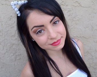 Cat Ears Flower Headband - <b>Mini Roses</b> Cat Ears - White Rose Headband - White ... - il_340x270.897697465_av7l