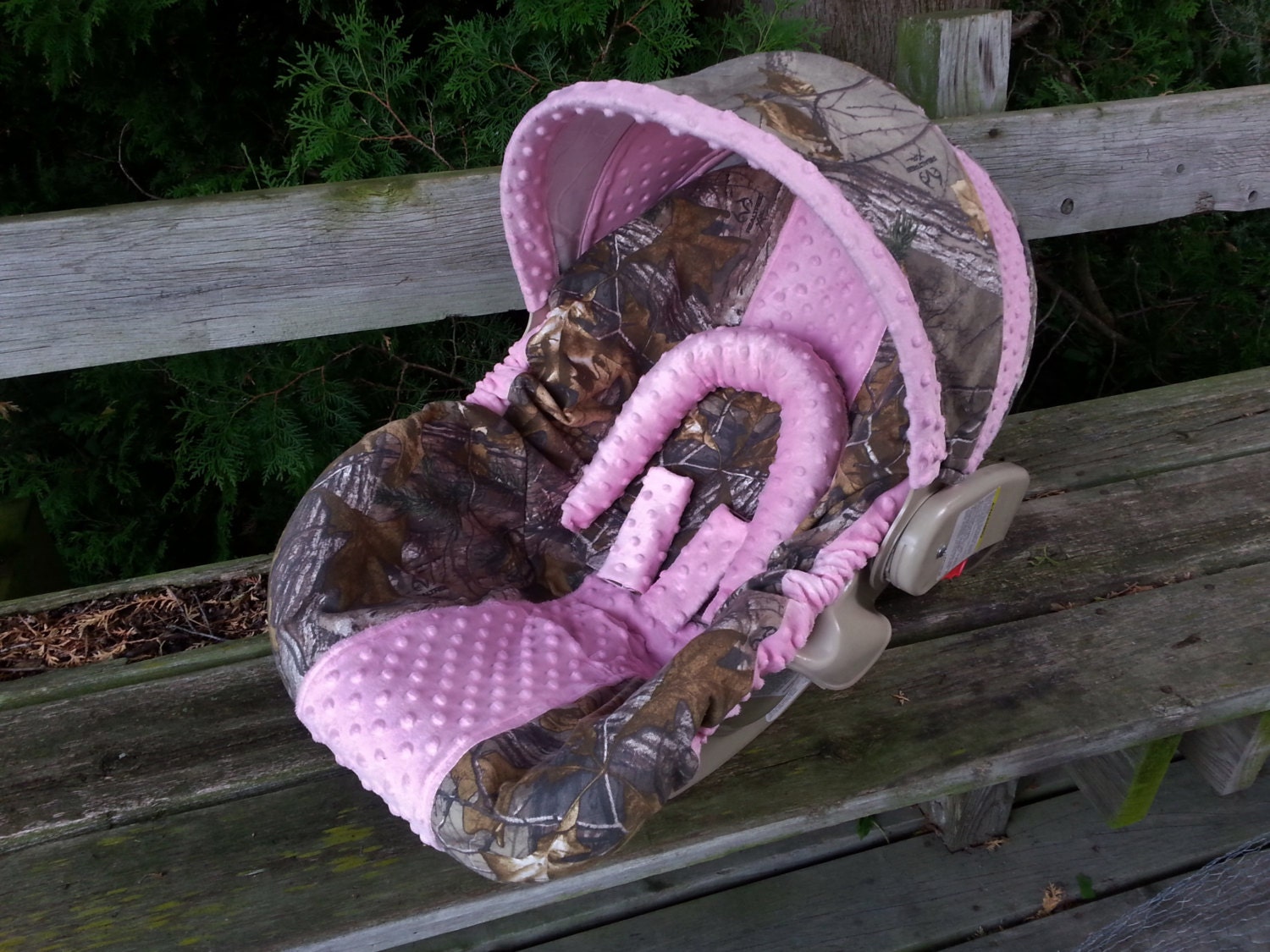 Camo Infant Car Seat Cover RealTree fabric and Pink Minky