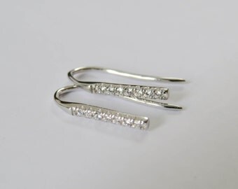Silver Bar Earrings CZ Bar Earrings, tiny silver bar studs, Tiny sterling silver line earrings, silver earrings silver studs silver baby bar