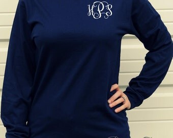 Monogrammed Long Sleeve Unisex T-Shirt - Hanes Tagless Tee Embroidered with Monogram 5586