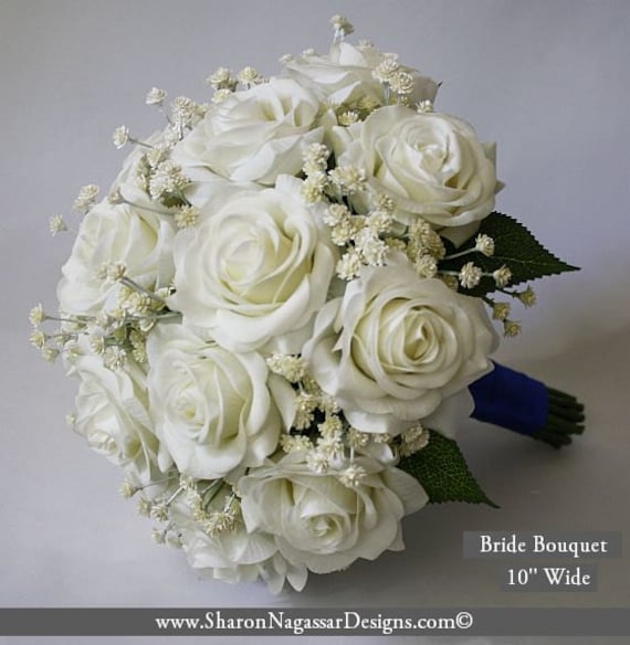 White roses baby's breath bouquet Real Touch flowers