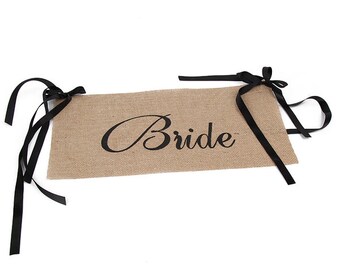 Bride Groom chair Sign, Hessian Burlap Bunting, bridal shower sign , wedding chair sign