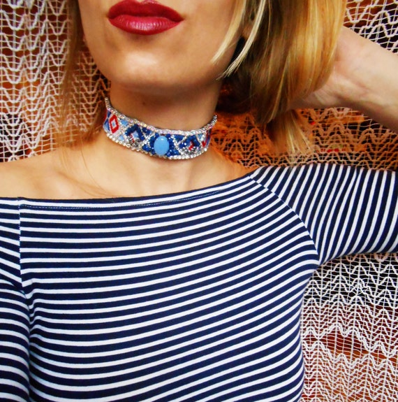 Items similar to Statement Choker Necklace 90s Style Leather Choker