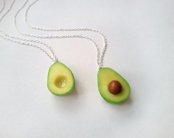 BFF Avocado Necklace, vegan jewelry, avocado jewelry, miniature food jewelry, best friend, kawaii charms, BFF necklace