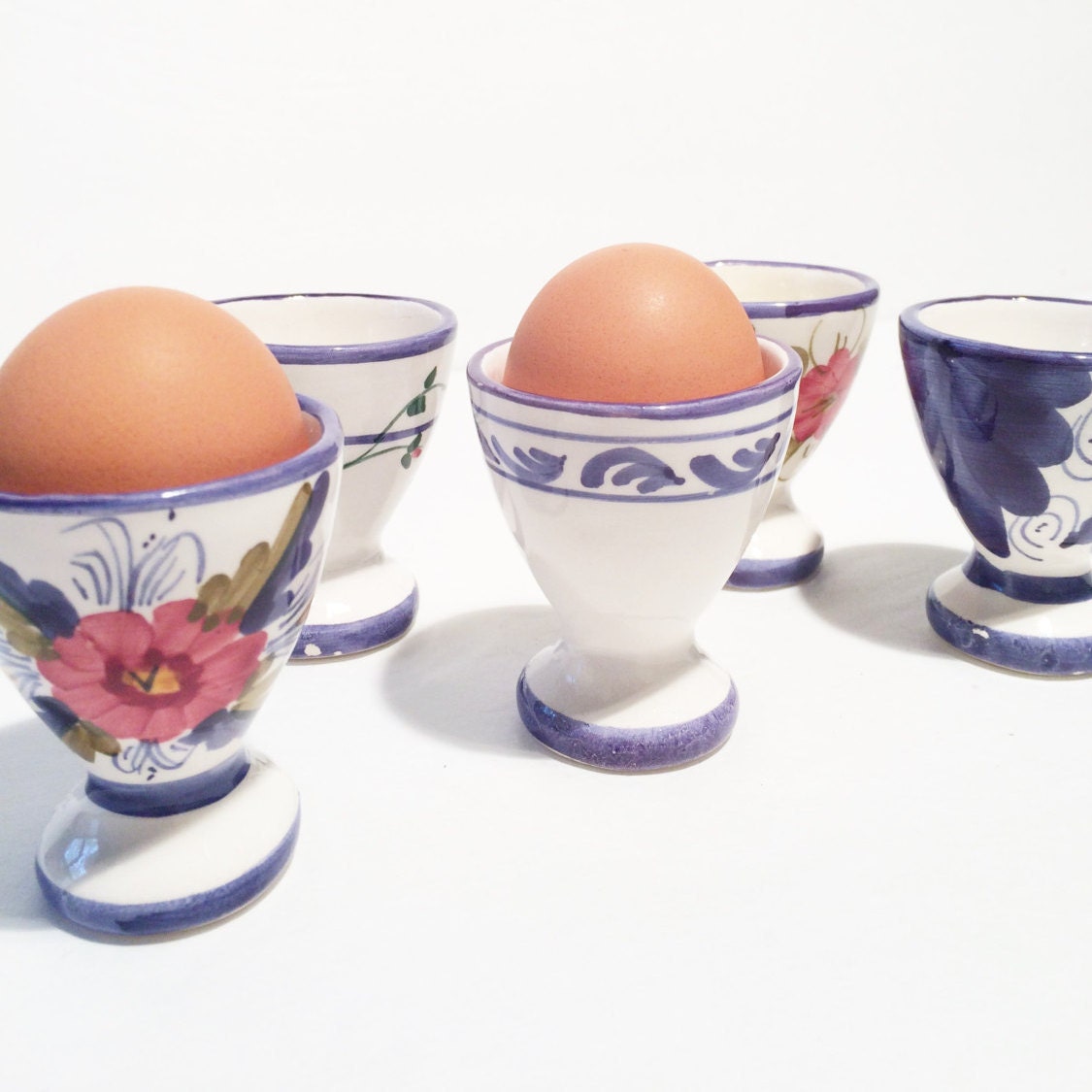 Vintage Italian Pottery Egg Cups Set of five Egg Holders