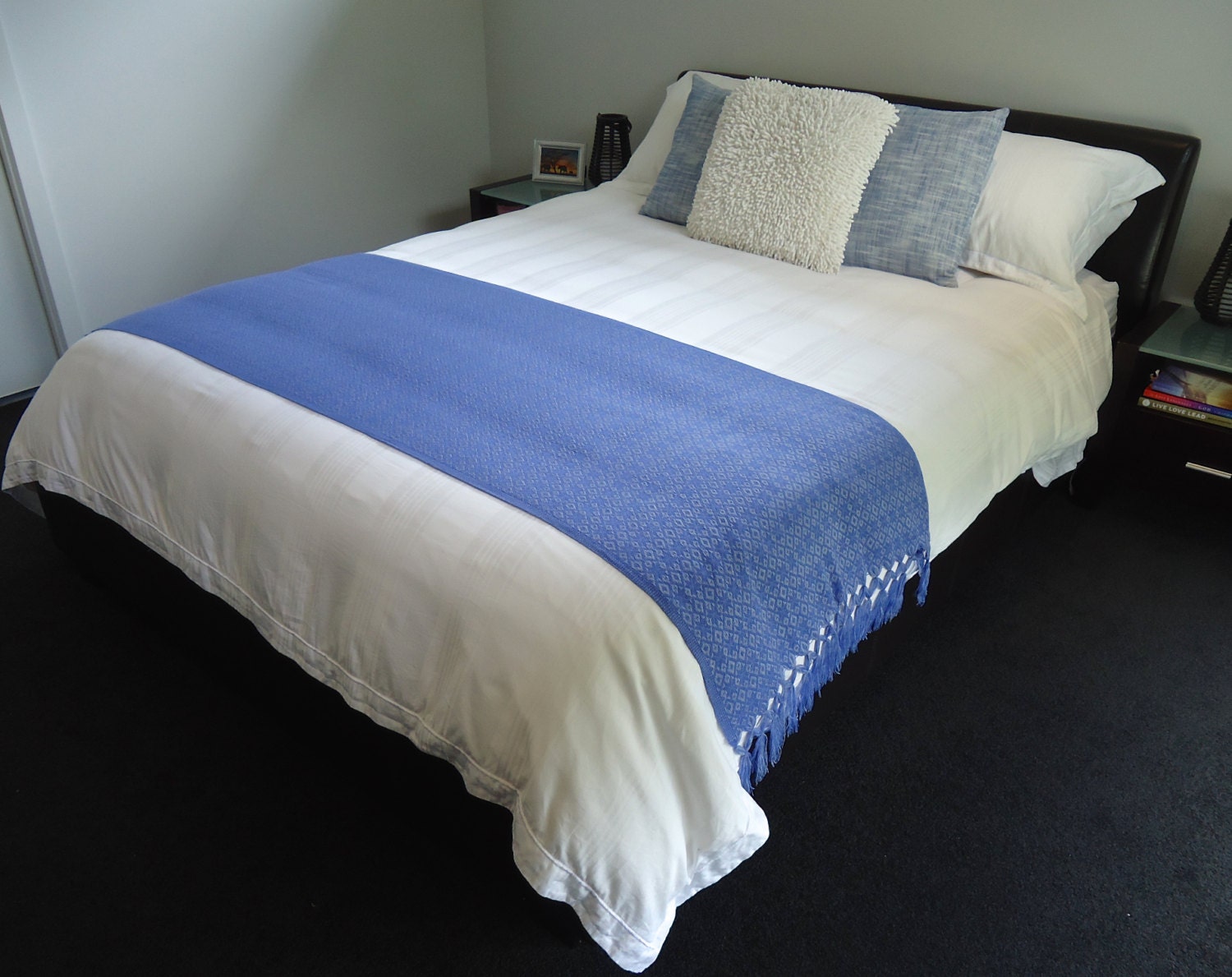 Bed Runner Bed Scarf Purple Blue Mexican Bedroom by KomirraCo