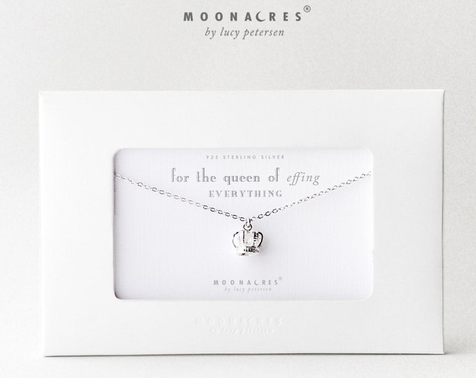 For the Queen | Silver Crown Necklace Message Card Jewelry Best Friend Sister Co Worker Boss Princess Humor Funny Birthday Gift
