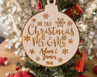 Gay Christmas - His and His - Decorations - Christmas Ornaments - Mr and Mr - Christmas - First Christmas - Gay Wedding Gift - Gay Couples