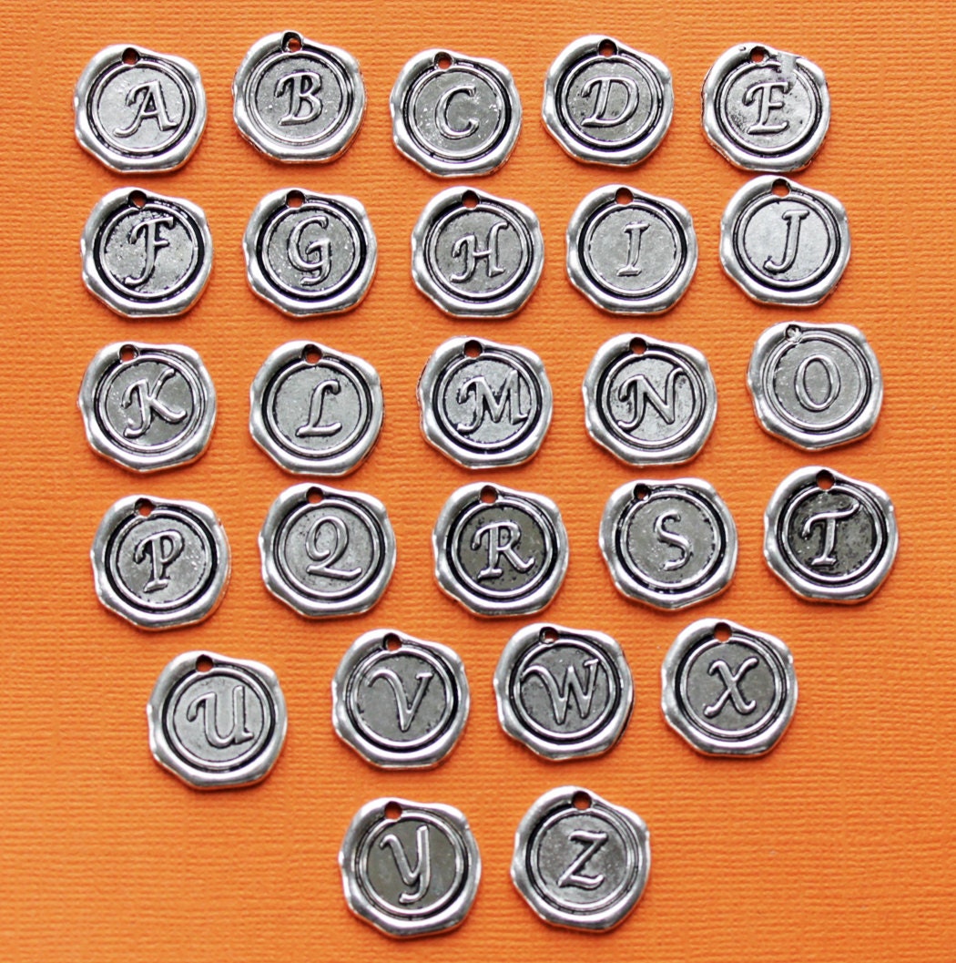 Set of Alphabet Letter Charms Antique Silver Tone Full