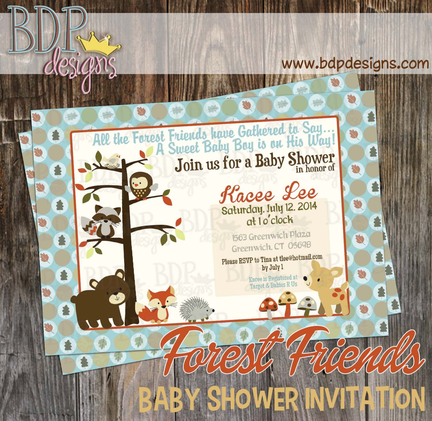 Forest Friends Woodland Baby Shower Invitation Customized