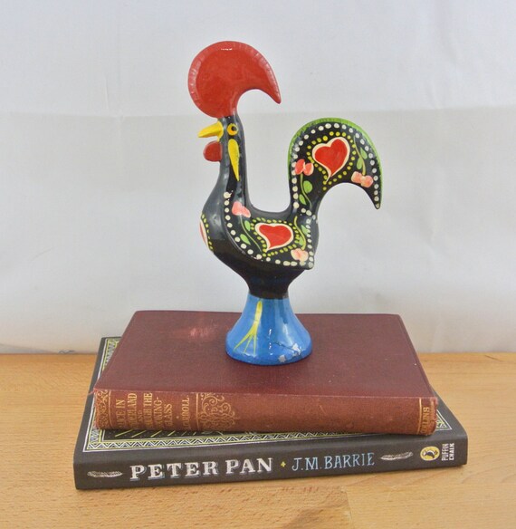 Vintage Metal Painted Portuguese Rooster Figurine Portugal 