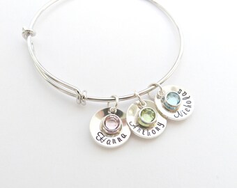 Custom Hand stamped, grandma bracelet,Personalized Name Bracelet,Birthstone Jewelry, Mothers Day, Gift for Mom,Grandma Gift,Nana gift